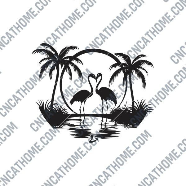 Sunset Flamingos DXF File