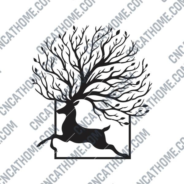 Tree Deer Wall Decor DXF File